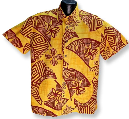 Hawaiian Tribal bark cloth aloha shirt- Made in USA